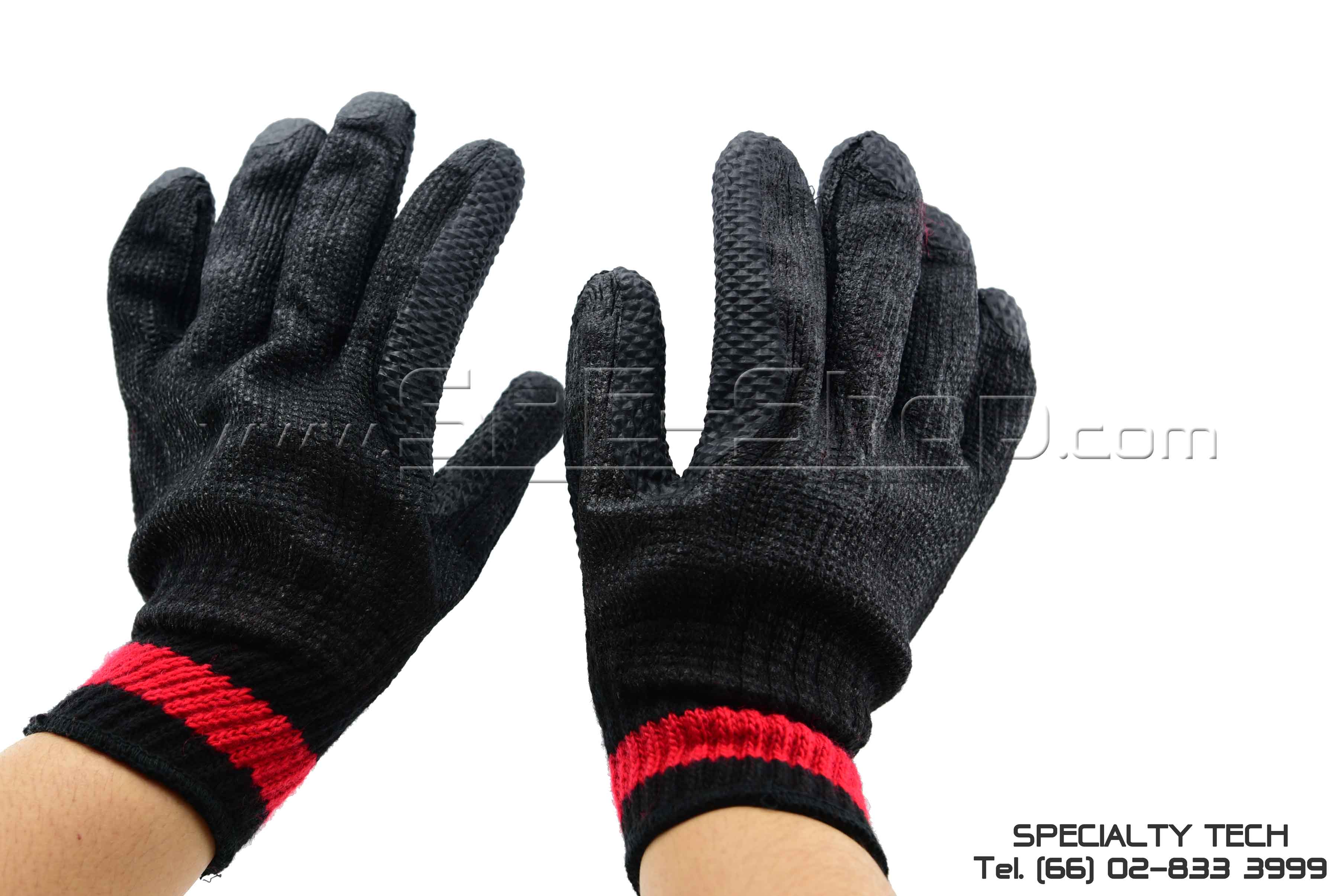 Solid Rubber Palm Coated ถุงมือถักเซฟตี้เคลือบยาง 1.15 MM สีดำ