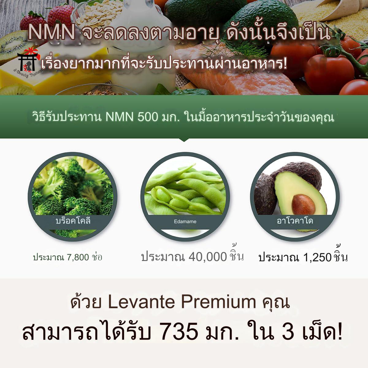 Levante NMN 22050 Premium+Resveratrol เอ็นเอ็มเอ็นและเรสเวอราทรอล ชะลอวัย บริสุทธิ์100% (NMN 735 มก.ต่อวัน) แคปซูลพิเศษขนาดเล็กที่ทนต่อกรด 30วัน