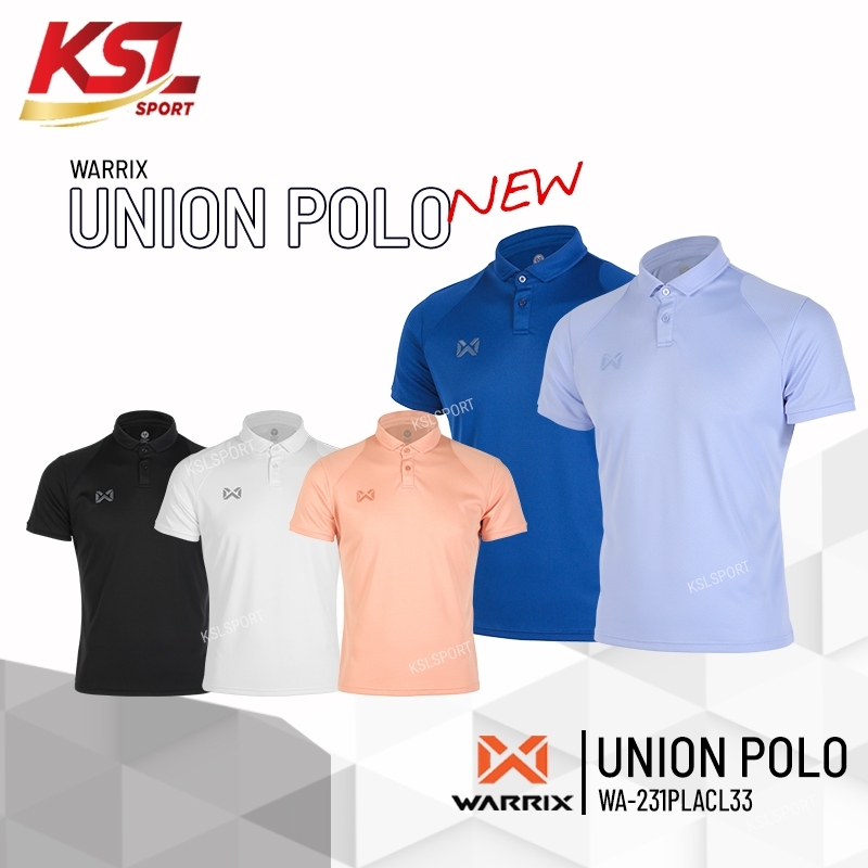 WARRIX รุ่น UNION เสื้อโปโลวอริกซ์สีล้วน เสื้อคอปก Polo (WA-231PLACL33) สีพีช/ม่วง/ขาว/แดง/ดำ/กรมท่า/น้ำเงิน/ส้มอ่อน
