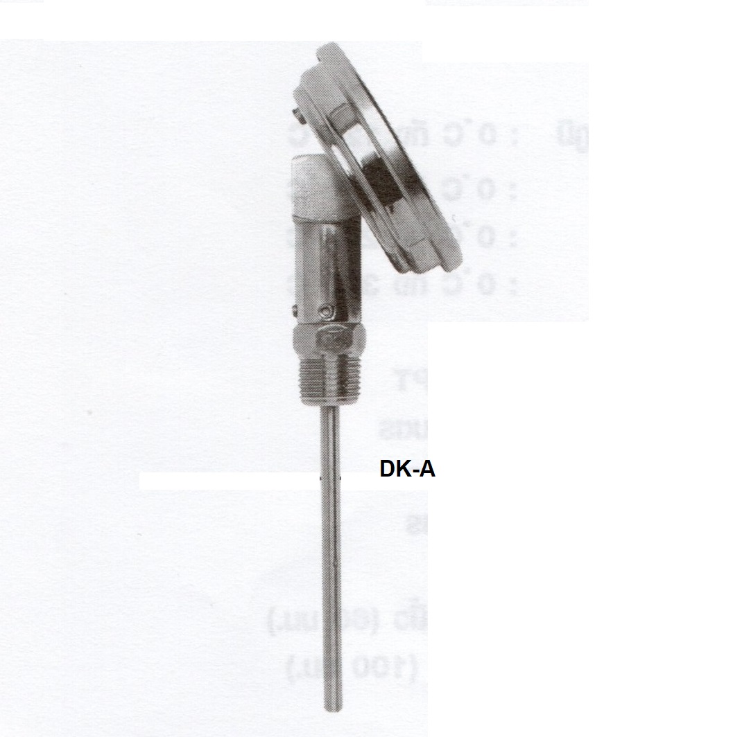 เกจวัดอุณหภูมิแบบมีก้าน, DENKI ,Bimetal Thermometer Gauge,DK-T,เกจวัดอุณหภูมิแบบออกล่างแบบหน้าปัดหงาย 45 องศา