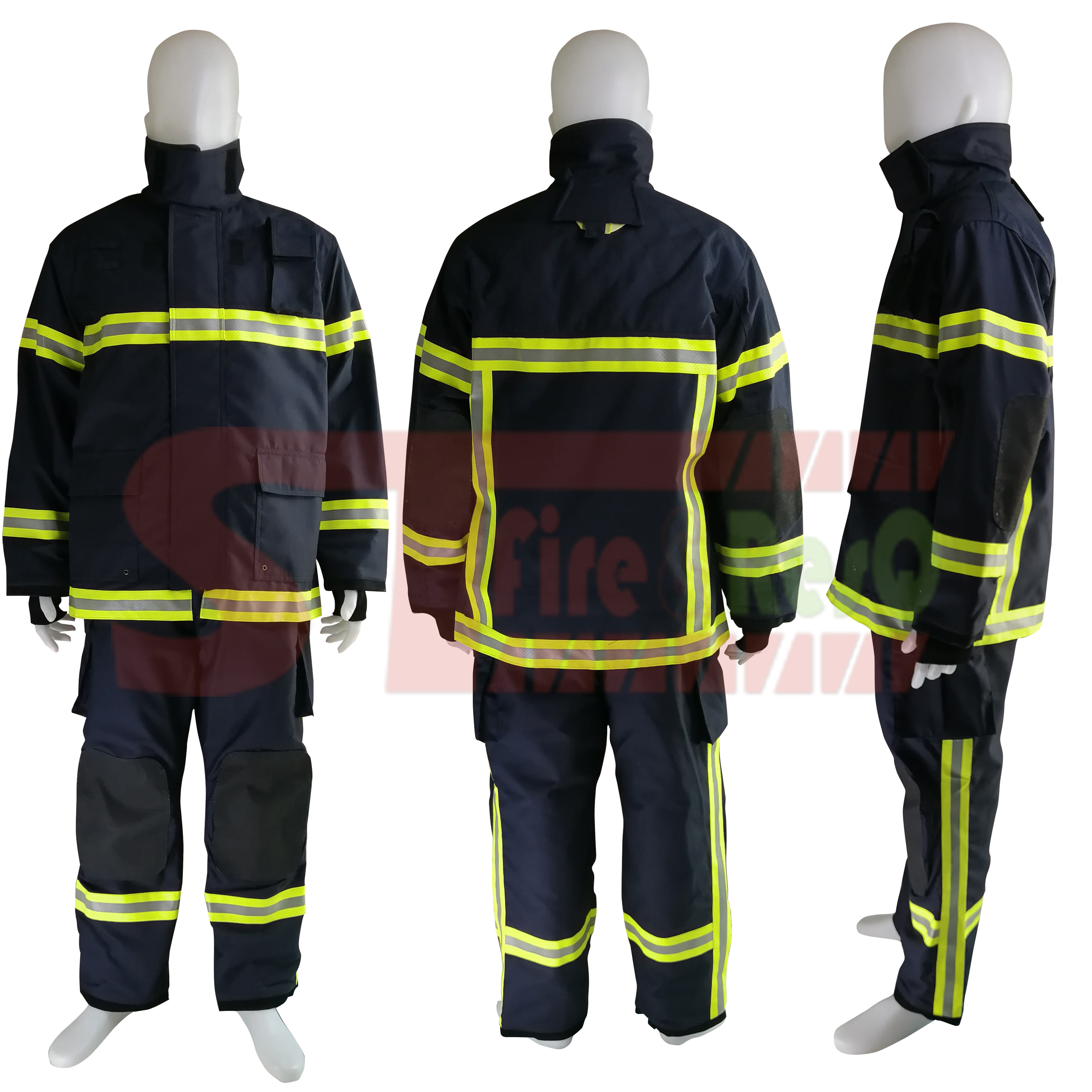 ชุดดับเพลิงในอาคาร ผ้า Nomex สีน้ำเงิน