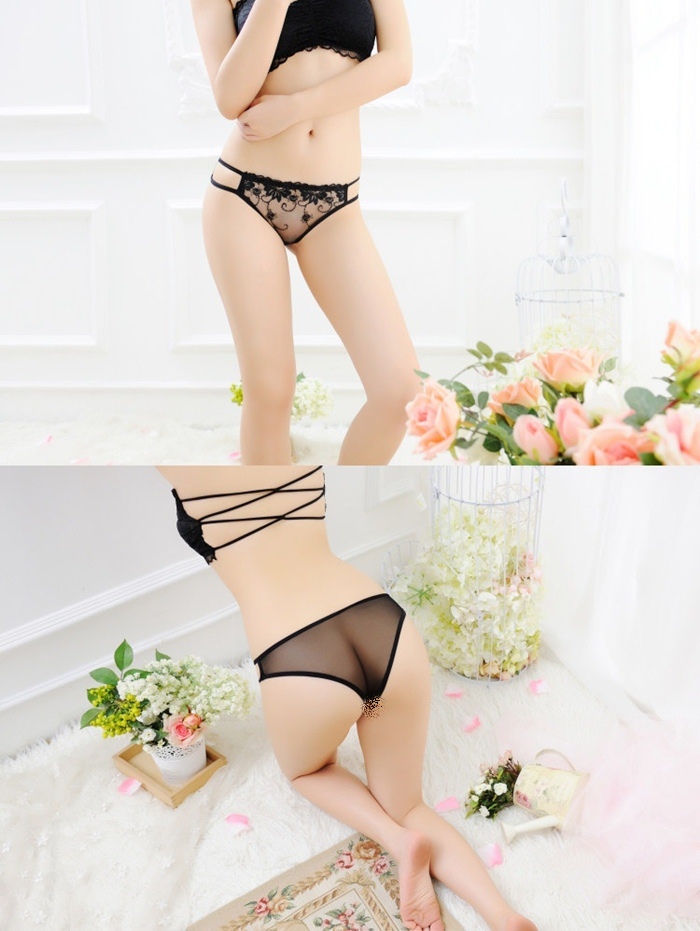 NA038 กางเกงในเซ็กซี่ กางเกงในผ้าซีทรูด้านหน้าปักลายลูกไม้ด้านหลังเป็นผ้าซีทรูเรียบๆ ด้านข้างเดินสายยางยืดแบบเส้นคู่ตามรูปถ่ายสินค้าจริงเลยค่ะ