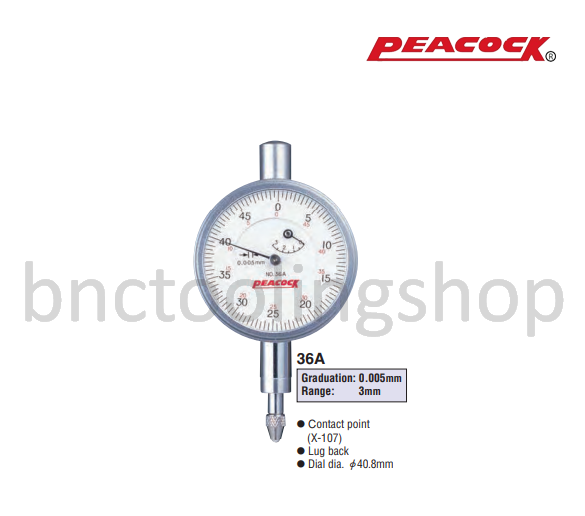 ไดอัลเกจหน้าปัดเล็ก ขนาด 3มิล ความละเอียด 0.005มิล,Miniature Dial Gauges Range 3mm Graduation 0.005mm,Peacock,36A