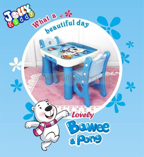 E10903 ชุดโต๊ะเรียนเขียนหนังสือสำหรับเด็กแบบน็อกดาวน์ ลายการ์ตูนแมวชมพู