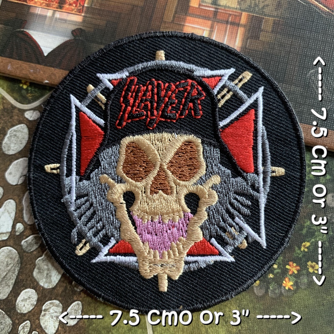 Slayer กะโหลก สเลเยอร์ วงดนตรี ร็อค เฮฟวี่เมทัล พังค์ ตัวรีดแบบปัก อาร์มปัก ตัวรีดติดเสื้อ ตัวรีด ติดกระเป๋า ติดหมวก ติดแจ๊คเก็ต Rock Iron on Embroidered Patch