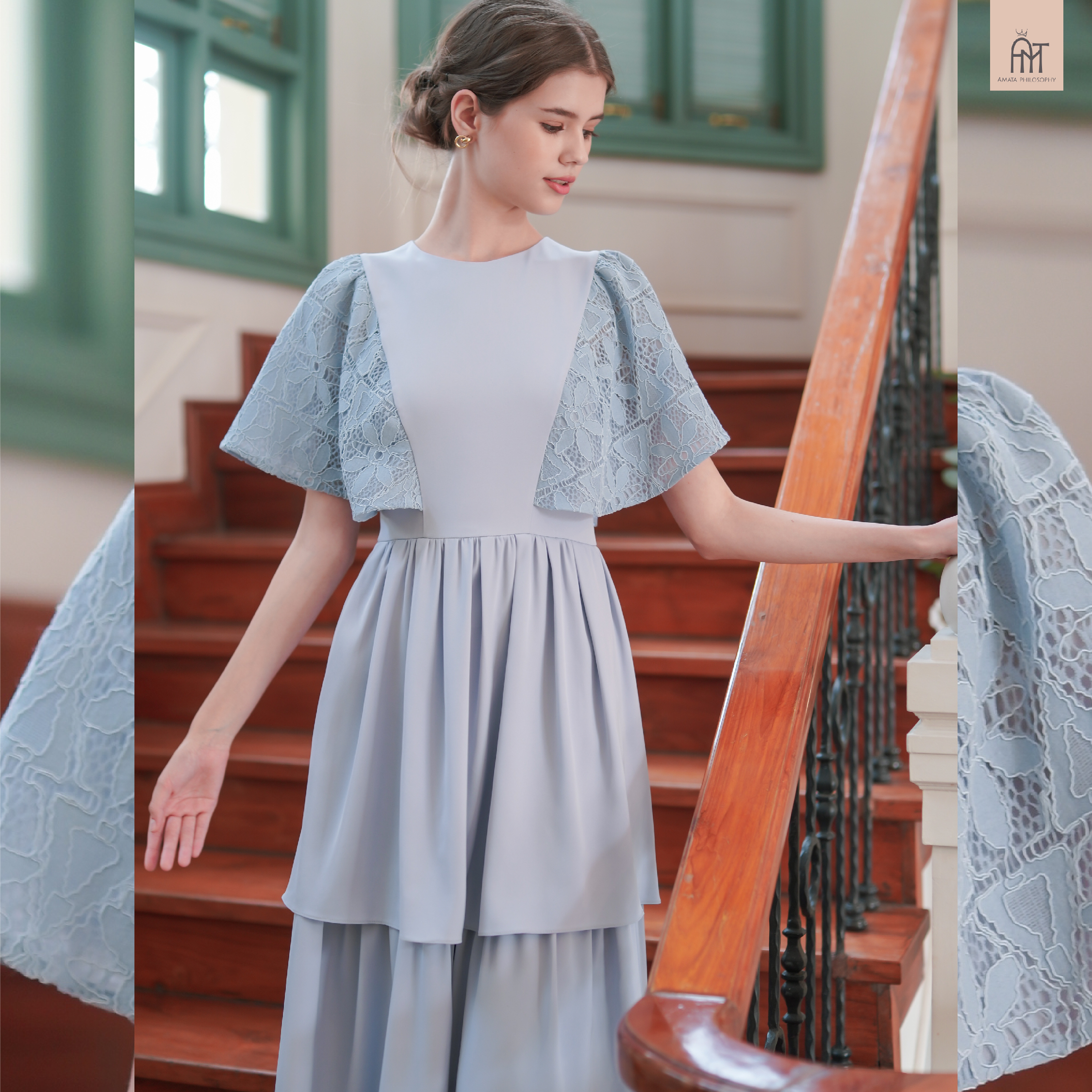 AMATA เดรส E'CLAIR สีฟ้า