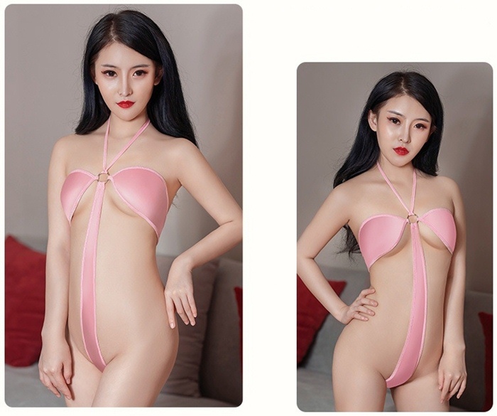 L040 ชุดว่ายน้ำเซ็กซี่ ชุดว่ายน้ำอีโรติกเป็นผ้ายืดเนื้อมันวาวสวมใส่แบบใช้สายรั้งผูกคล้องคอ ด้านหน้าและหลังใช้ห่วงเหล็กเป็นตัวยึดจุดเชื่อมต่อของผ้าตามรูปถ่ายสินค้าจริงเลยค่ะ