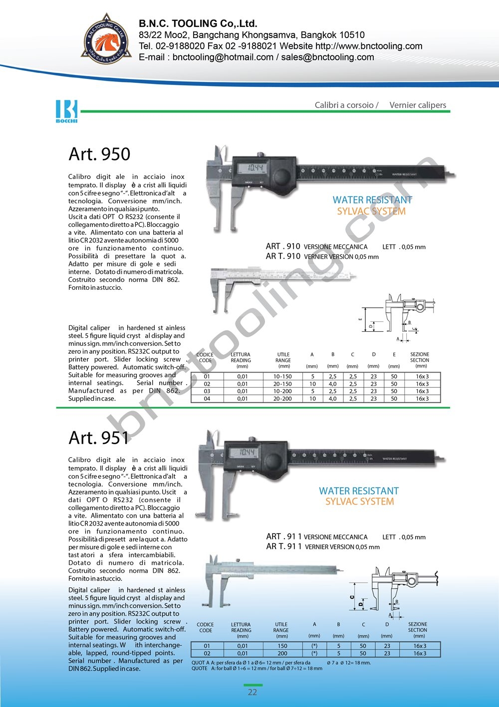 BOCCHI,Digital caliper for measuring internal grooves-with interchangeable points,Art-951