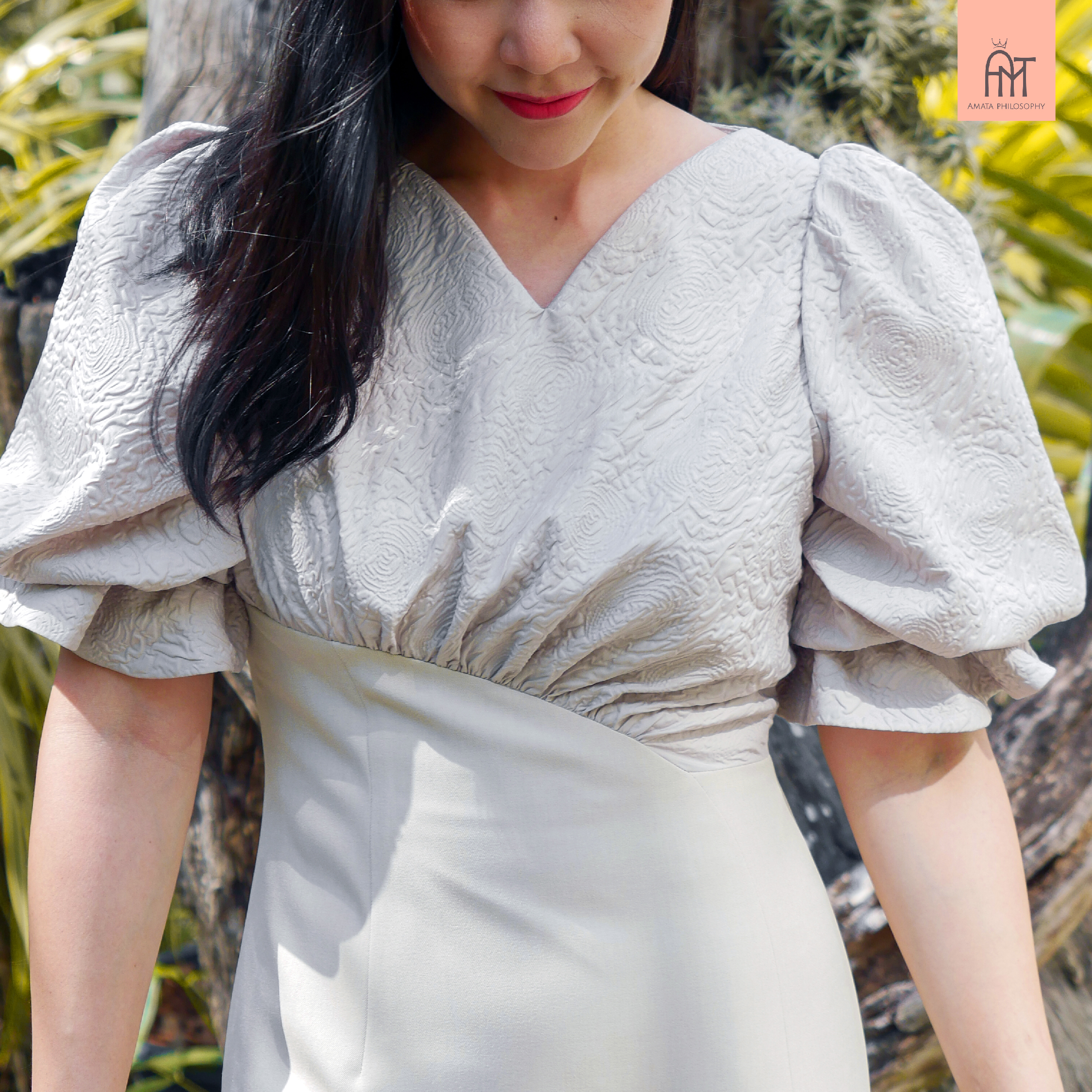 AMATA เดรส MELBOURNE สีชมพู สีเทา