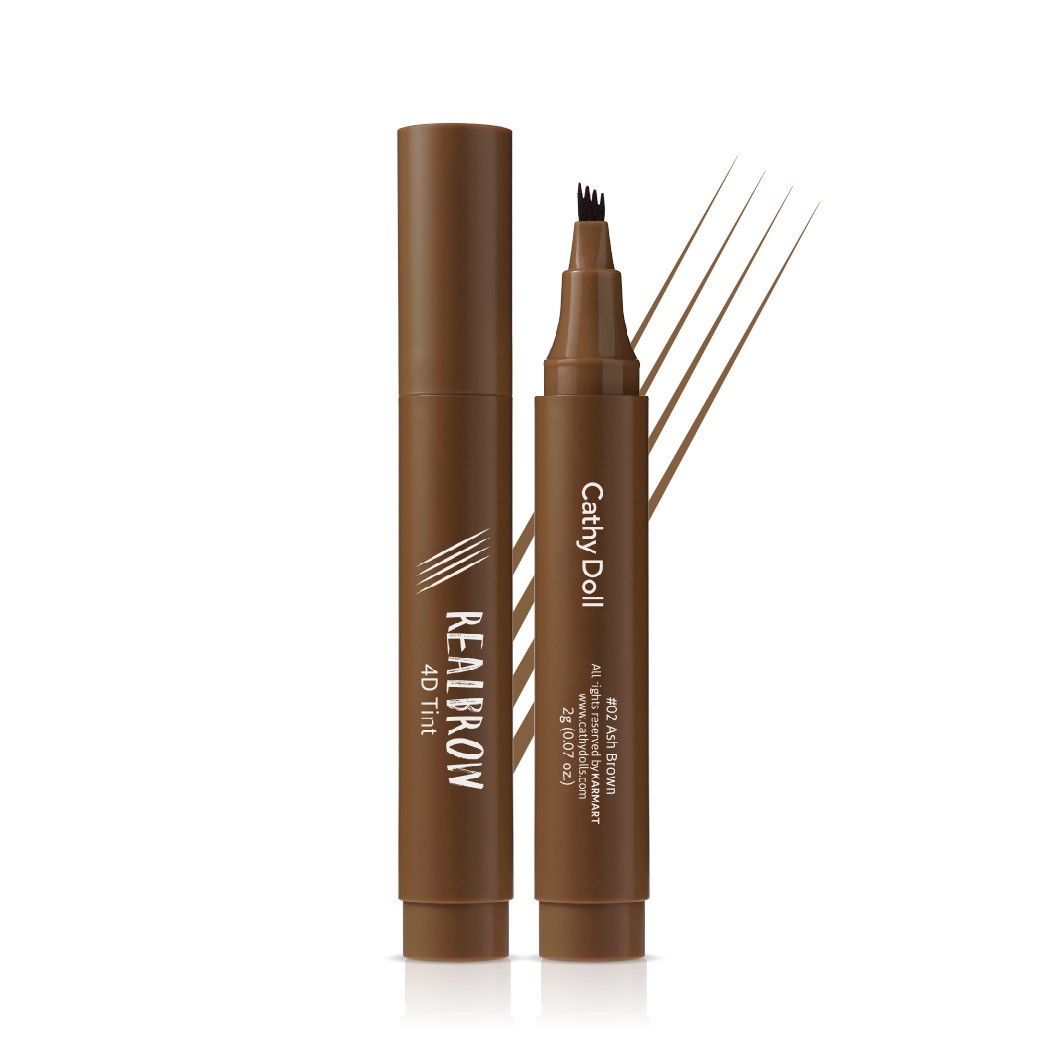 Cathy Doll Real Brow 4D Tint 2g #02 ASH BROWN เคที่ดอลล์ เมจิกเขียนคิ้ว ทินท์เขียนคิ้ว & หัวแปรงคิ้วสะบัด 2g สี 02 แอชบราวน์