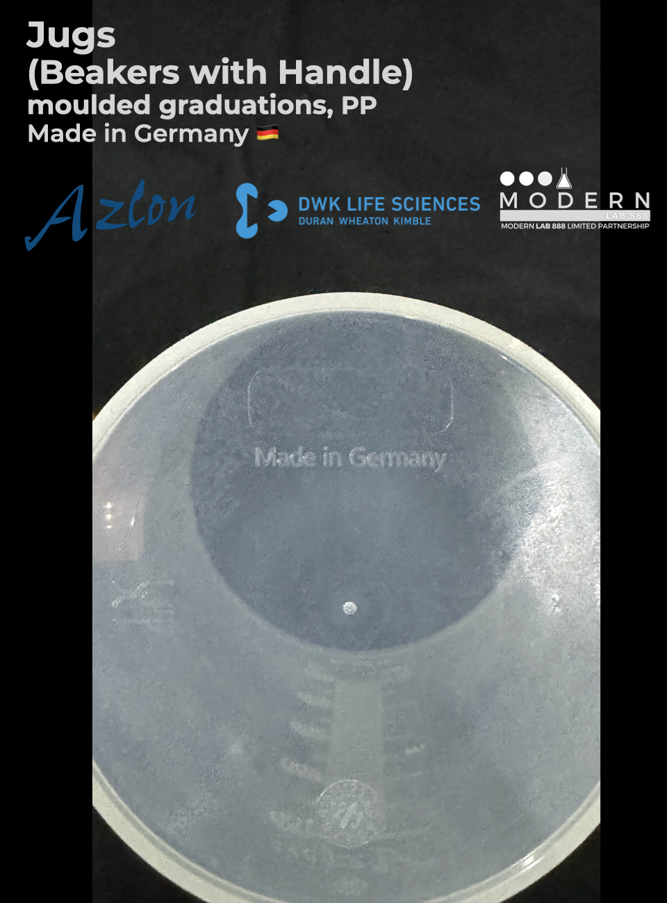 บีกเกอร์มีหูจับ พลาสติก PP แบบสเกลตัวนูน / Jug, moulded graduations, PP, "AZLON"