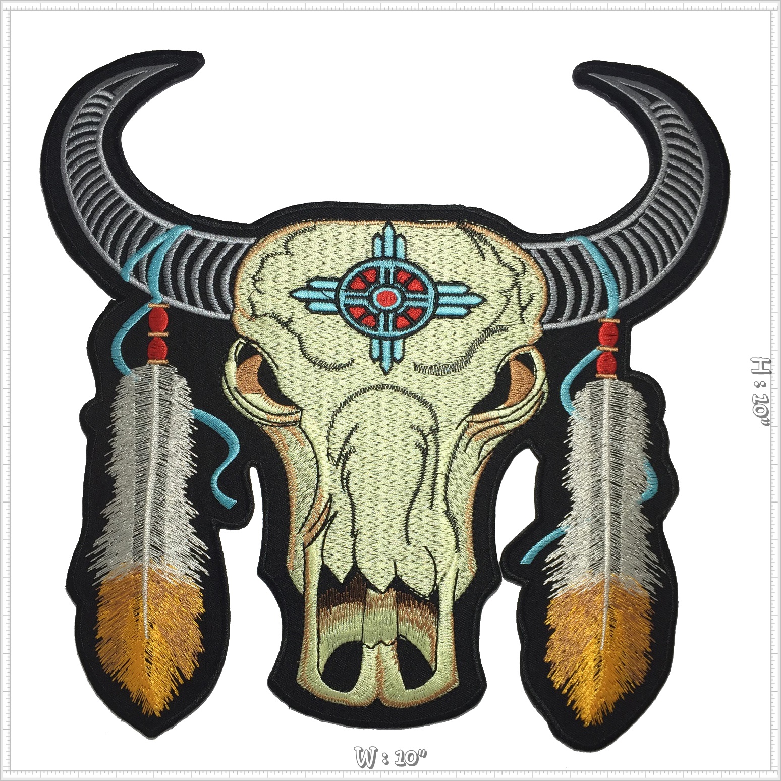 กระทิง อินเดียนแดง ตัวรีดติดเสื้อ อาร์มรีด อาร์มปัก ตกแต่งเสื้อผ้า หมวก กระเป๋า แจ๊คเก็ตยีนส์ Embroidered Iron on Patch ไซส์ใหญ่