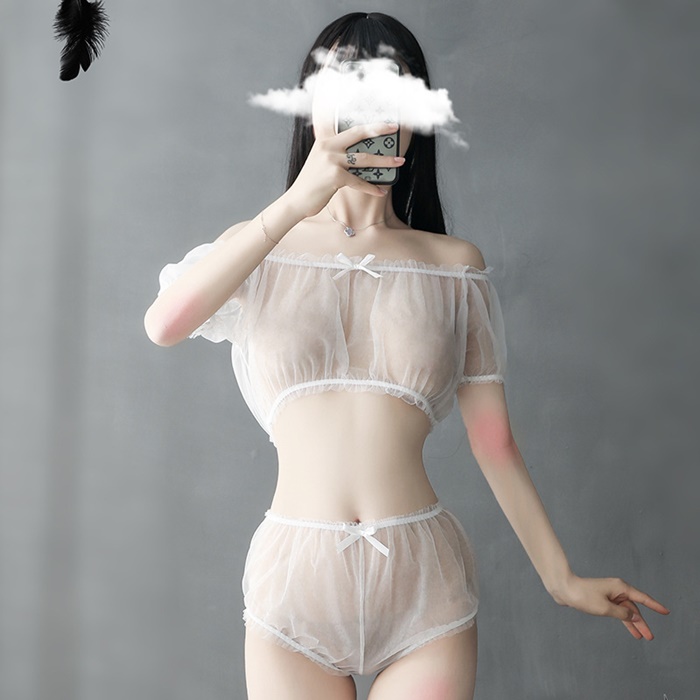 N821 ชุดนอนเซ็กซี่ ชุดนอนผ้าซีทรูมาในแบบ 2 ชิ้นบน-ล่าง ชิ้นบนเป็นเสื้อเกาะอกปาดไหล่แขนสั้น ชิ้นล่างเป็นกางเกงผ้าซีทรูไม่มีซับตามรูปถ่ายสินค้าจริงเลยค่ะ