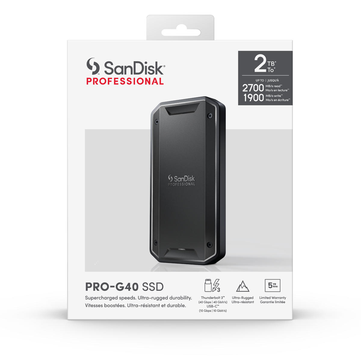 PRO-G40 SSD 1TB 2TB 4TB Up to 3000MB/s, Thunderbolt 3 (40Gbps), USB-C (10Gbps), IP68 dust/Water Resistance, External Solid State Drive (SDPS31H) SanDisk Professional