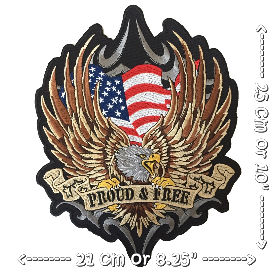 อเมริกา นกอินทรีย์ Proud Free ตัวรีดติดเสื้อ อาร์มรีด อาร์มปัก ตกแต่งเสื้อผ้า แจ๊คเก็ตยีนส์ Embroidered Iron on Patch ไซส์ใหญ่