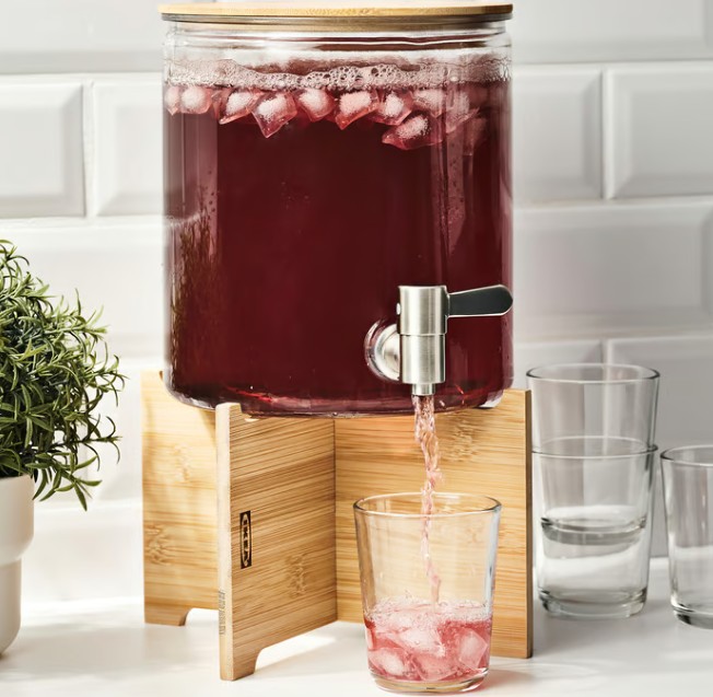 IKEA 365+ อิเกีย 365+ โหลแบบมีก๊อก, ไม้ไผ่/แก้วใส, 4 ลิตร