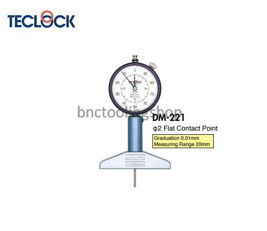 ไดอัลเกจวัดความลึกขนาด 20มิล ความละเอียด 0.01 มิล,Dial Depth Gauge Range 20mm Graduation 0.01mm,TECLOCK,DM-221