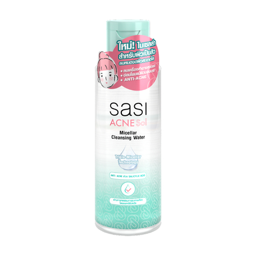 SASI Acne Sol Micellar Cleansing Water 100 ml. Sasi ศศิ แอคเน่ โซล ไมเซลล่า คลีนซิ่ง วอเตอร์ 100 มล. ไมเซลล่าลบเมคอัพ สำหรับผิวเป็นสิว