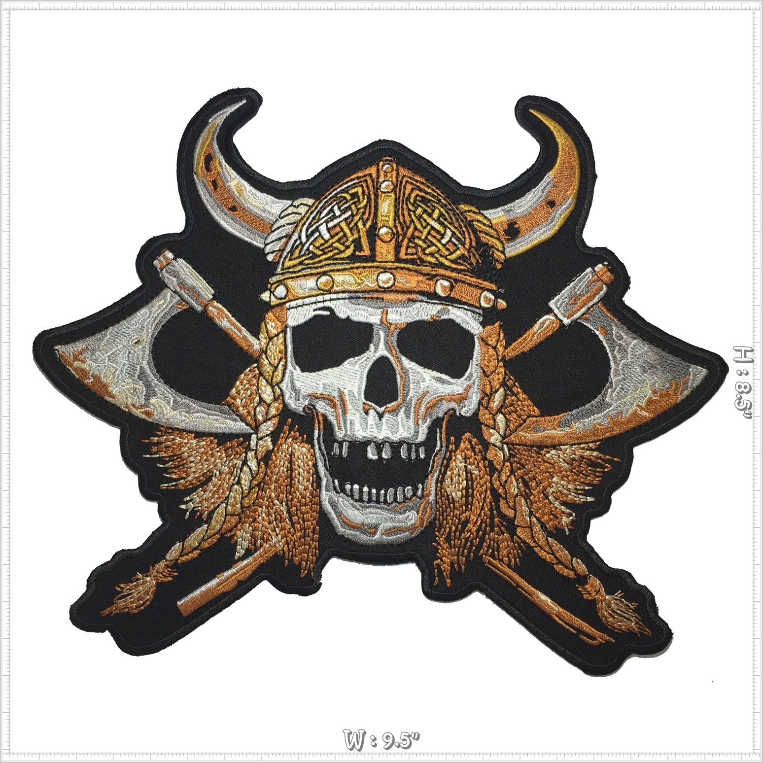 ไวกิ้ง นักรบ กะโหลก ตัวรีดติดเสื้อ อาร์มรีด อาร์มปัก ตกแต่งเสื้อผ้า หมวก กระเป๋า แจ๊คเก็ตยีนส์ Embroidered Iron on Patch ขนาดใหญ่