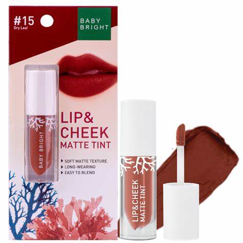 BABY BRIGHT LIP & CHEEK MATTE TINT 2.4G #15 Dry Leaf ลิปเบบี้ไบร์ท ลิปทิ้น ทิ้นท์ เนื้อแมท ใช้ได้ทั้งปากและแก้ม 2.4 กรัม สี 15 ดรายลีฟ