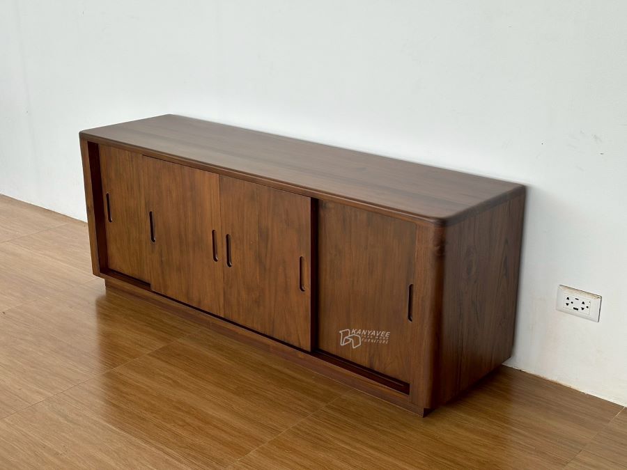 ตู้ทีวีมินิมอลไม้สัก สีวอลนัทอ่อน