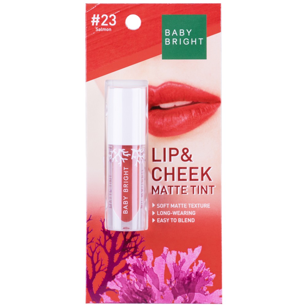 BABY BRIGHT LIP & CHEEK MATTE TINT 2.4G #23 Salmon ลิปเบบี้ไบร์ท ลิปทิ้น ทิ้นท์ เนื้อแมท ใช้ได้ทั้งปากและแก้ม 2.4 กรัม สี 23 แซลมอน