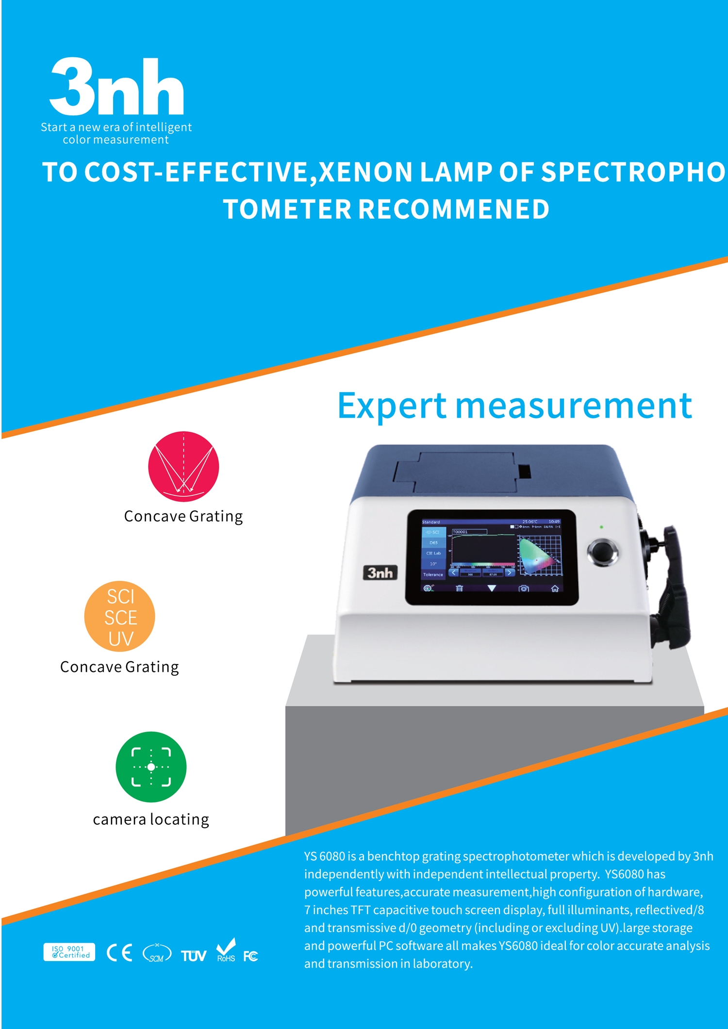 3nh,Pulsed Xenon lamp Benchtop Spectrophotometer,YS6080