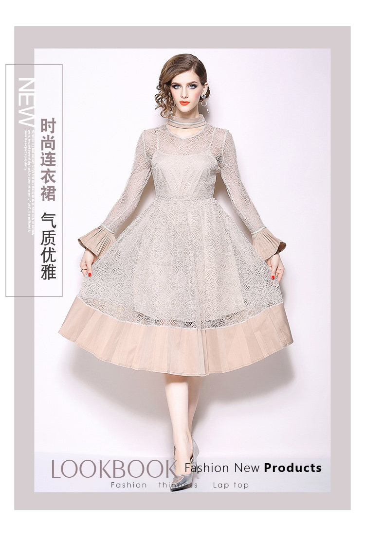 ชุดเดรสผ้าลูกไม้สีครีม ส่งฟรี ems