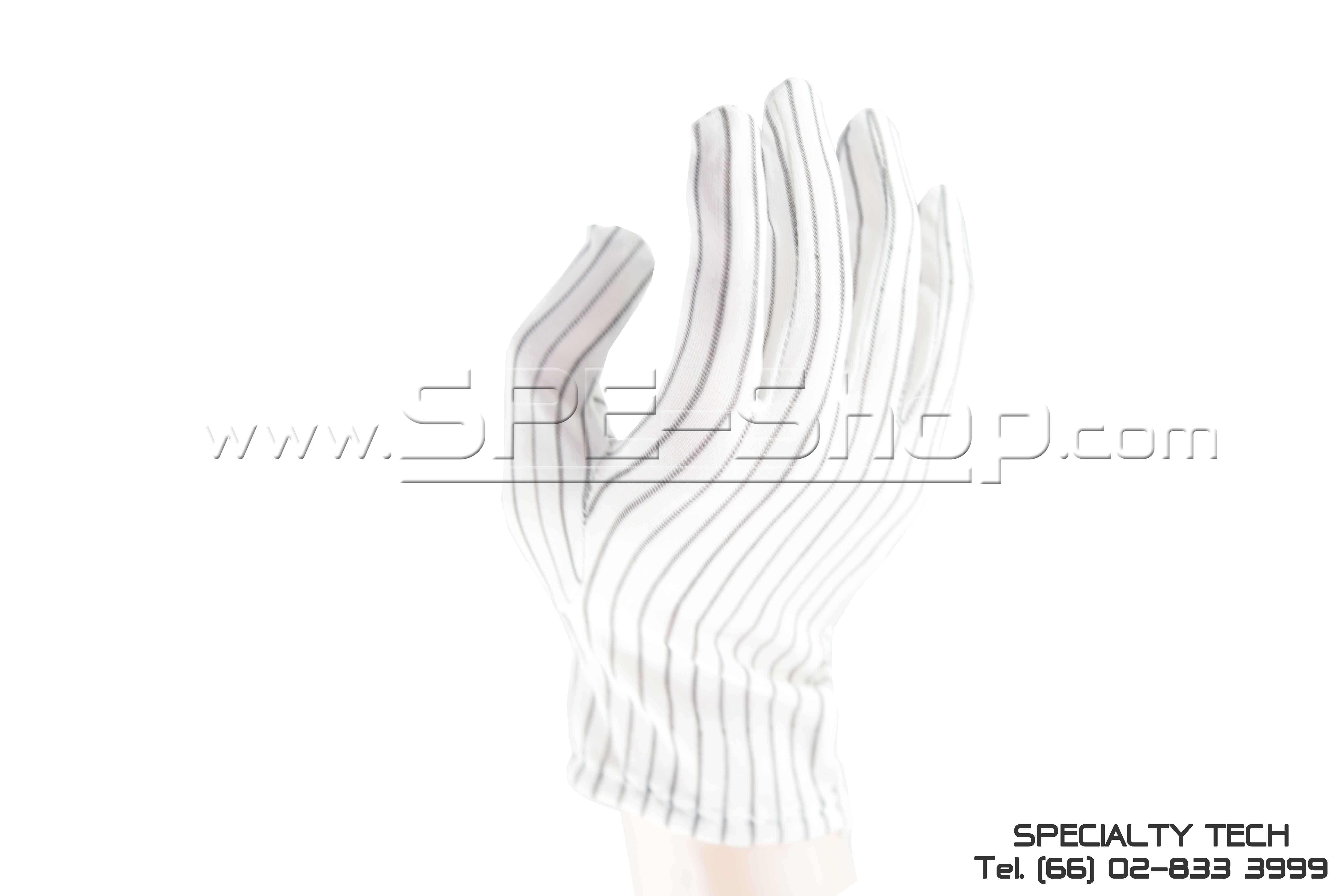 ถุงมือป้องกันไฟฟ้าสถิตเส้นสีอ่อน Glove Conductive 10MM (Stripe)