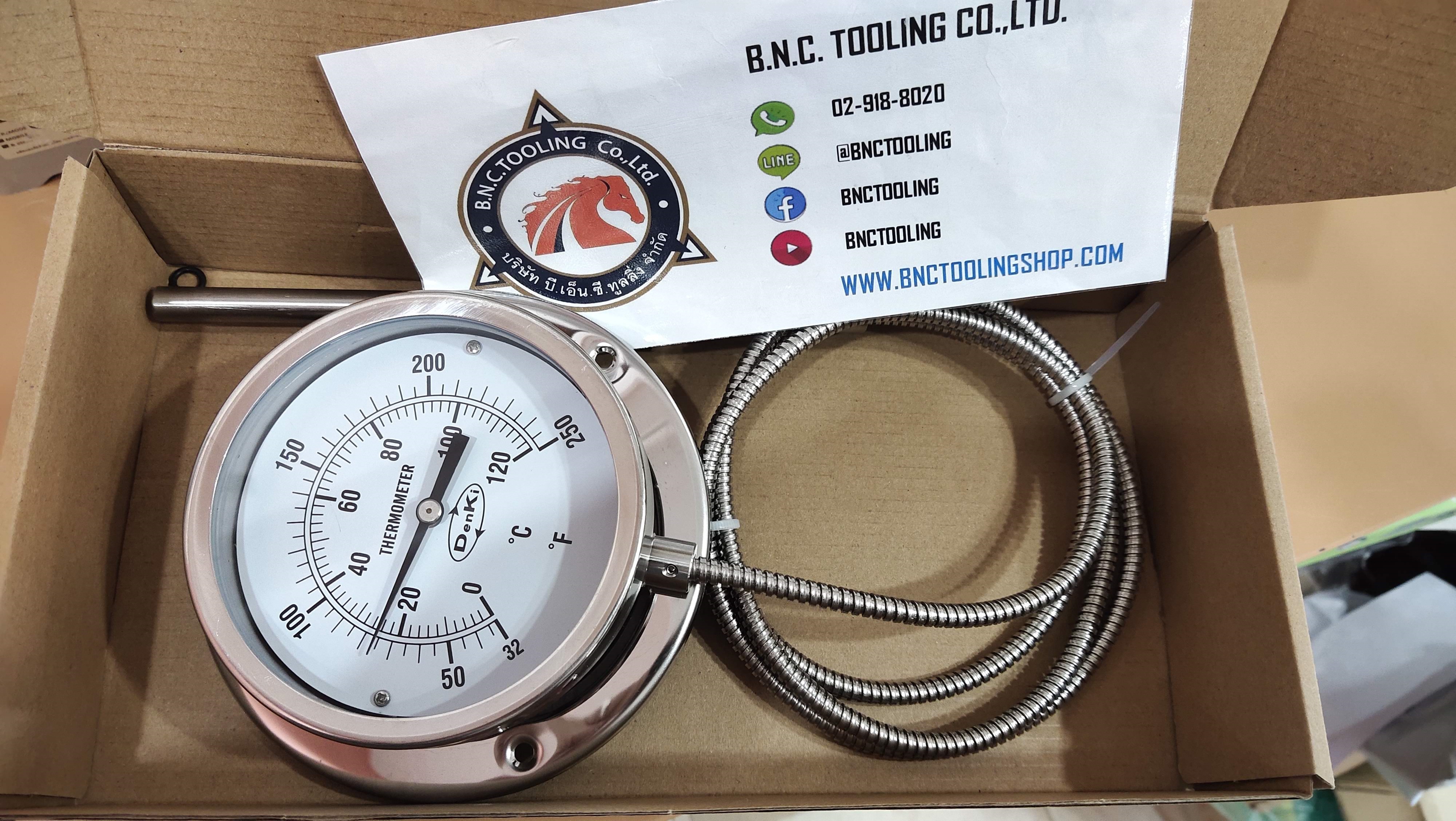 เกจวัดอุณหภูมิแบบท่อคะปิลลารี , ThermometerGauge, Denki DKW 4"1.5M Temp 0-120 C/ 250F x 1/2PT