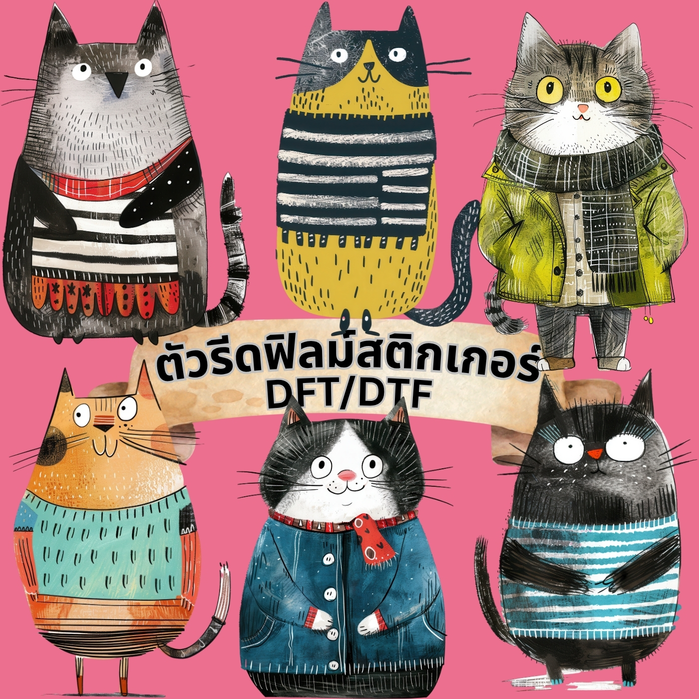 ตัวรีดติดเสื้อ แมว แฟชั่น น่ารัก ฟิลม์รีดร้อน พิมพ์ลาย สกรีนลาย ฟิลม์ DFT DTF