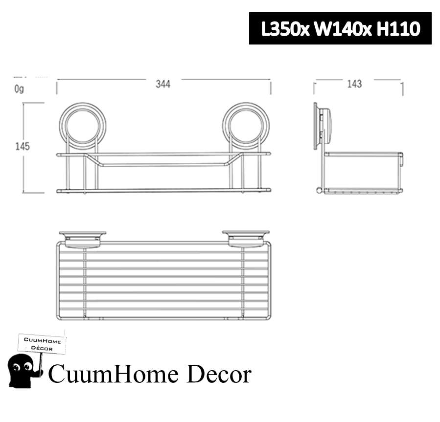 VR-35 ชั้นวางของสแตนเลส ขนาดใหญ่ 35x14x11 เซนติเมตร ไม่ต้องเจาะผนัง