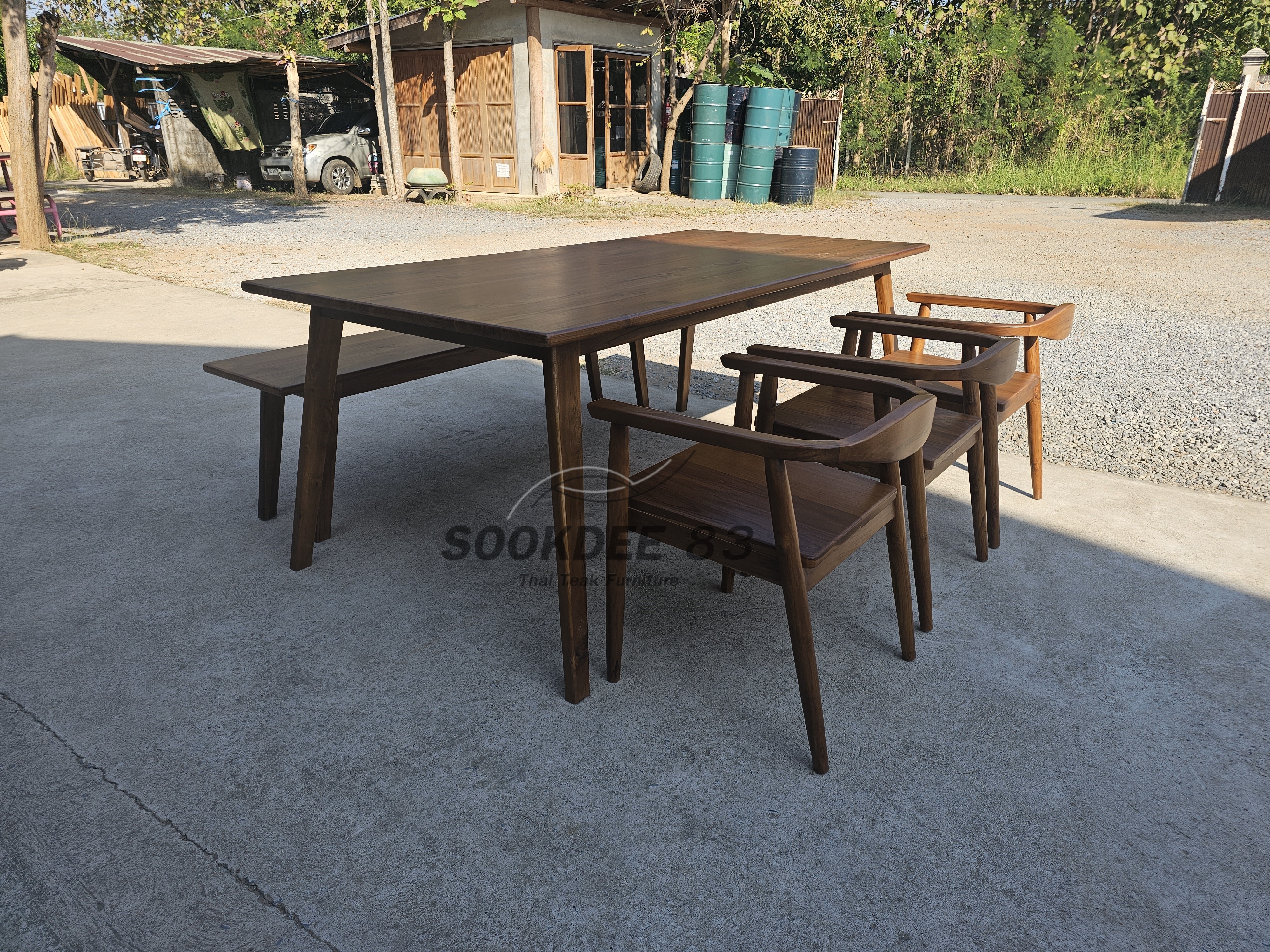 ชุดโต๊ะกินข้าวขาเหลี่ยม มานั่งยาว เก้าอี้ฮ่องกง