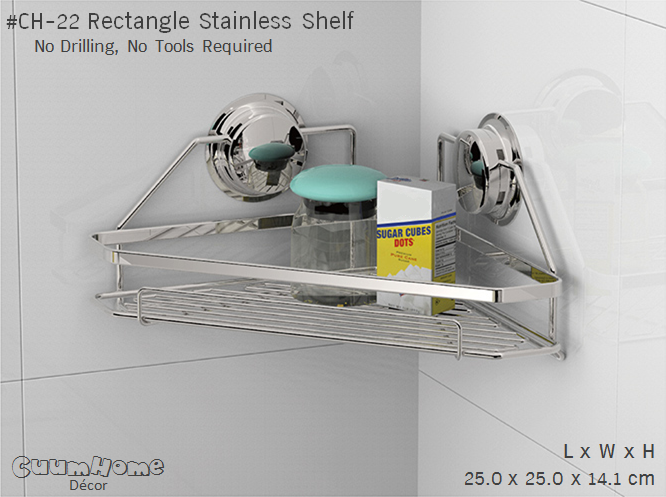 CH-22 ชั้นวางเข้ามุมสแตนเลส ไม่ต้องเจาะผนัง - Rectangle Stainless Shelf