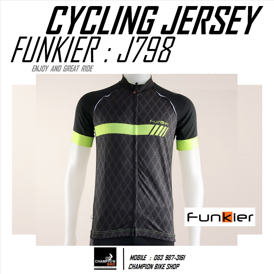 เสื้อจักรยาน FUNKIER : J798 TIVOLI MEN PRO SS CYCLING JERSEY สีดำ-เหลืองนีออน