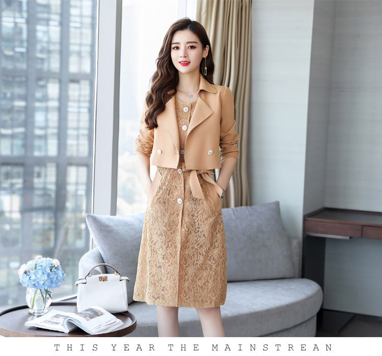 ชุดเซ็ทเดรสและเสื้อสูทสีน้ำตาลอ่อน ส่งฟรี ems