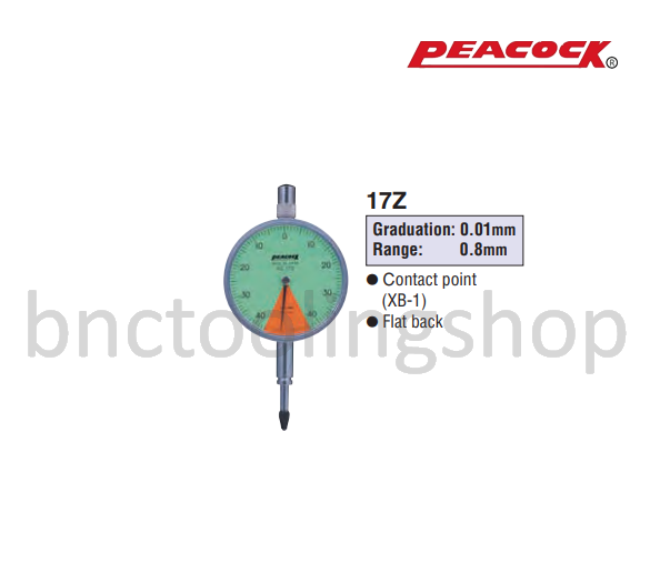ไดอัลเกจ ขนาด 0.8มิล ความละเอียด 0.01มิล,One Revolution Dial Gauges Range 0.8mm Graduation 0.01mm,Peacock,17Z