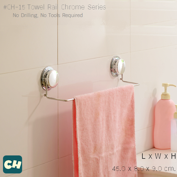CH-15 ราวแขวนผ้าสแตนเลส รุ่น Chrome Series ไม่ต้องเจาะผนัง