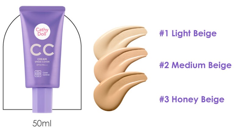 (แบบหลอด 50 ml.) Cathy Doll CC Cream Speed Cover SPF50 PA+++ #01 LIGHT BEIGE CATHY DOLL ซีซีครีมสปีดคัฟเวอร์ เอสพีเอฟ50 พีเอ+++ เคที่ดอลล์ สี 01 LIGHT BEIGE