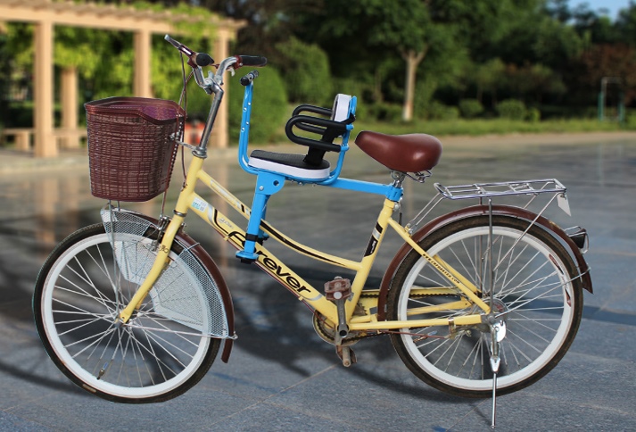 C10167 เก้าอี้นั่งเด็กสำหรับติดตั่งรถจักยานด้านหน้า ที่ก้ันสีดำแบบที่กั้นครี่งตัว โครงสีฟ้า