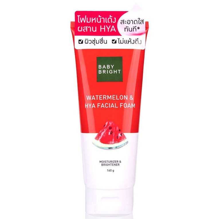 BABY BRIGHT Watermelon & HYA Facial Foam 120 g. เบบี้ไบร์ท โฟมล้างหน้า วอเตอร์เมล่อนแอนด์ไฮยาเฟเชียลโฟม โฟมล้างหน้าแตงโมผสม HYA 120 กรัม (หลอดแดง)