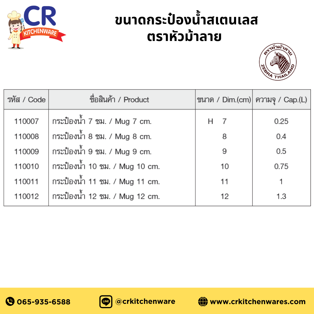 Zebra กระป๋องน้ำสเตนเลส ตราหัวม้าลาย