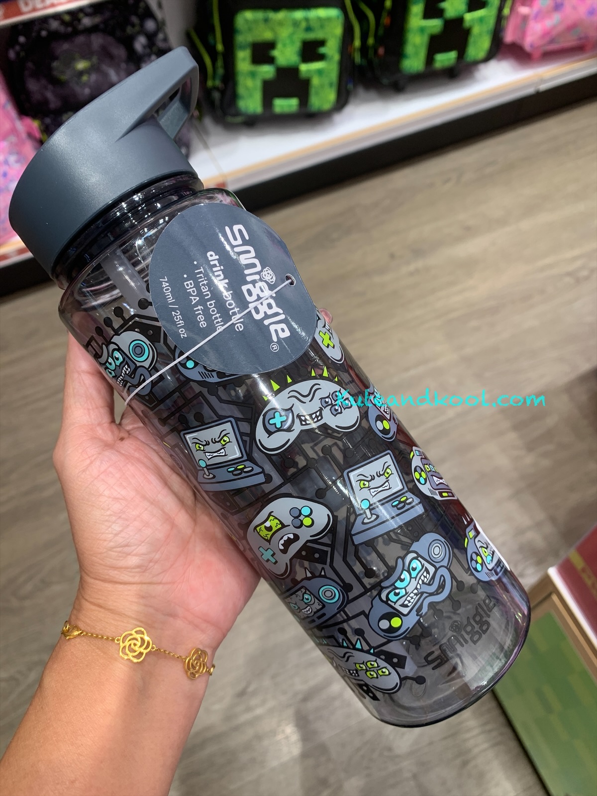 กระติกน้ำ หลอดดูด Smiggle water bottle-Rush-เกมส์ ดุ เทา