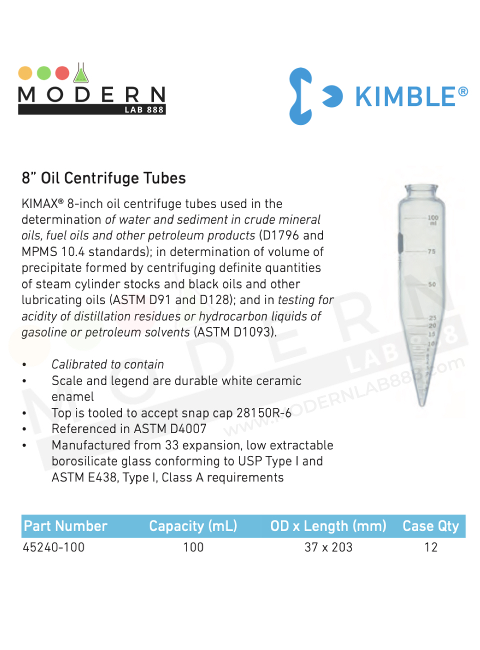 8" Oil Centrifuge Tubes