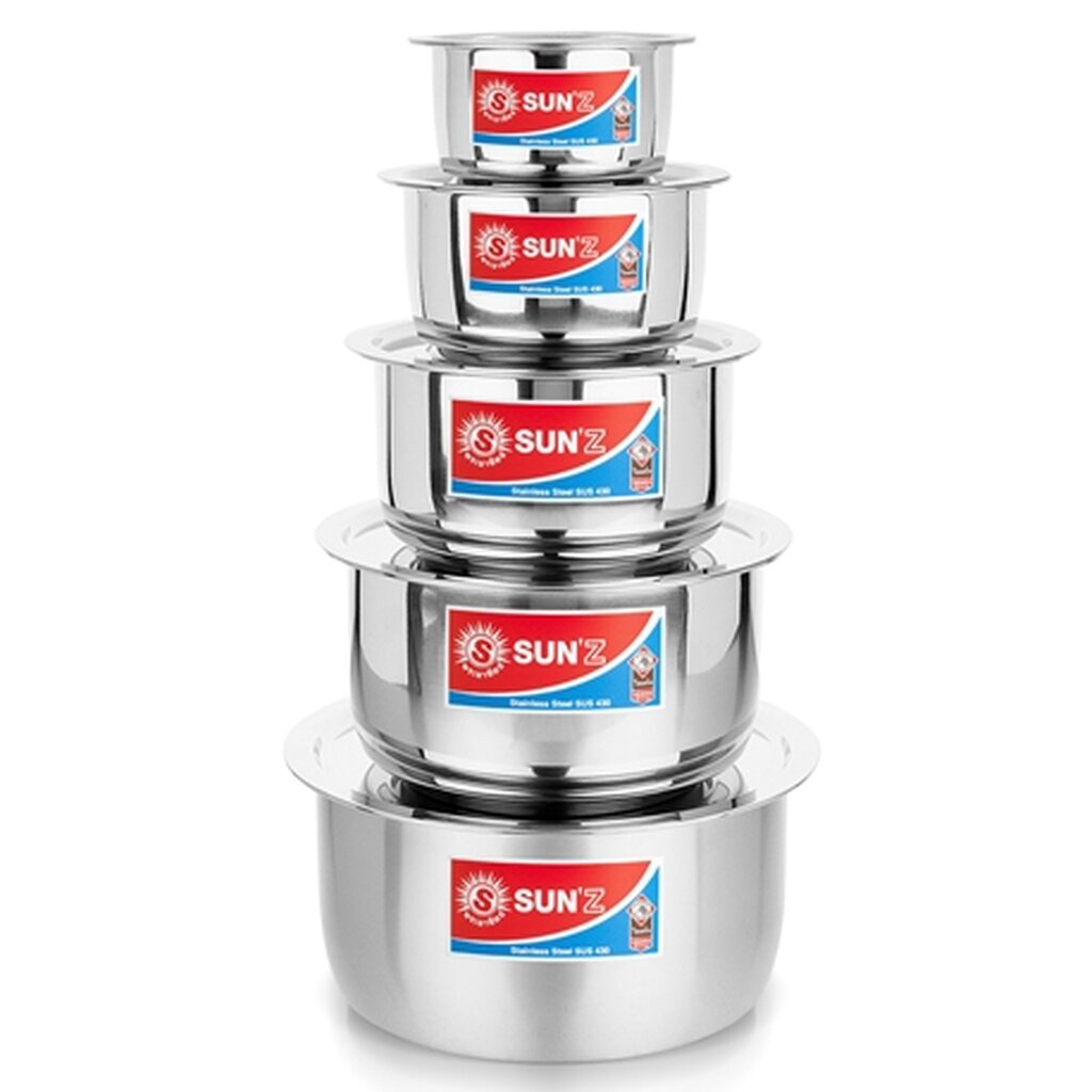 SUNZ หม้อแขกพร้อมฝา 5 ใบ/ชุด ขนาด 14, 18, 22, 26, 30 ซม.ตราพระอาทิตย์ SUN 'Z (เครือหัวม้าลาย)