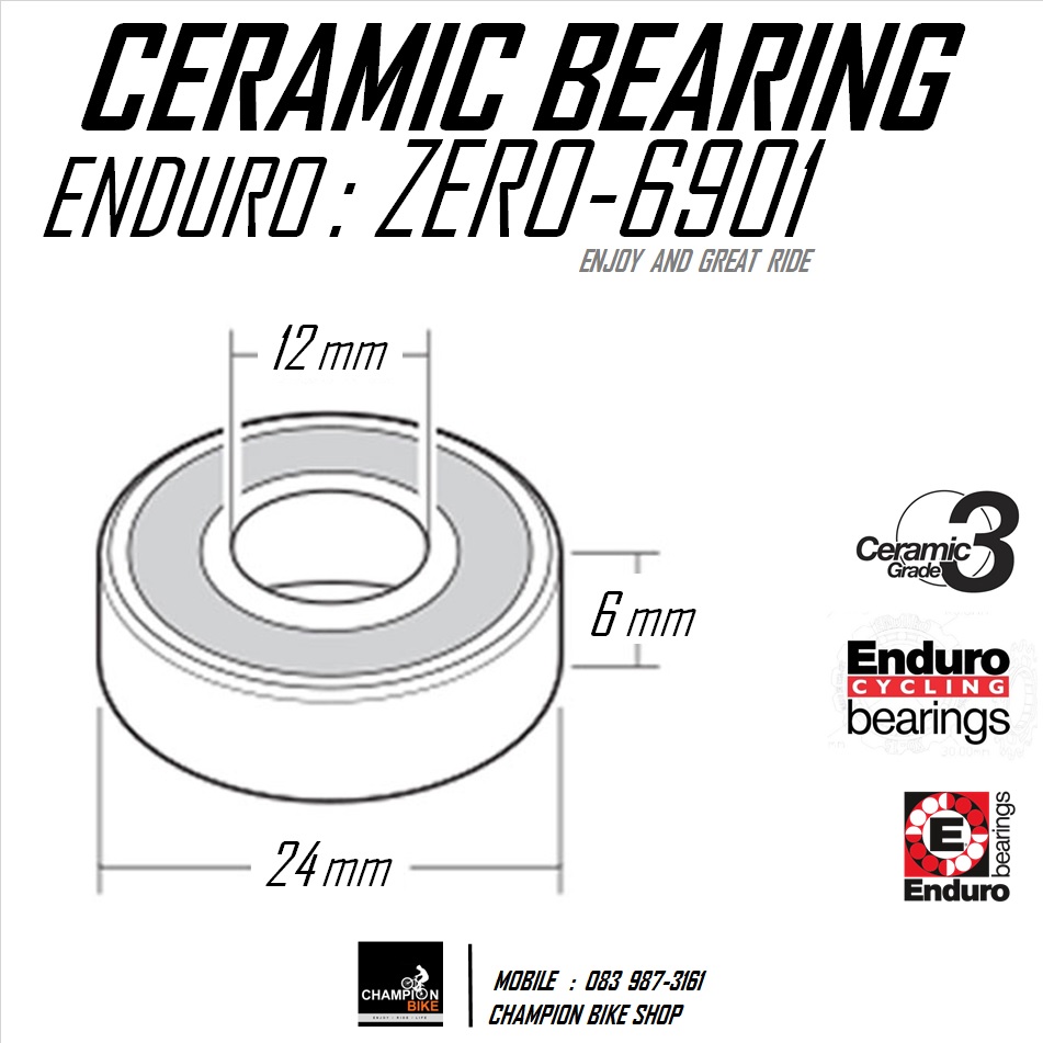 ลูกปืนเซรามิค 12x24x6mm ENDURO : 6901 ZERO CERAMIC BEARING