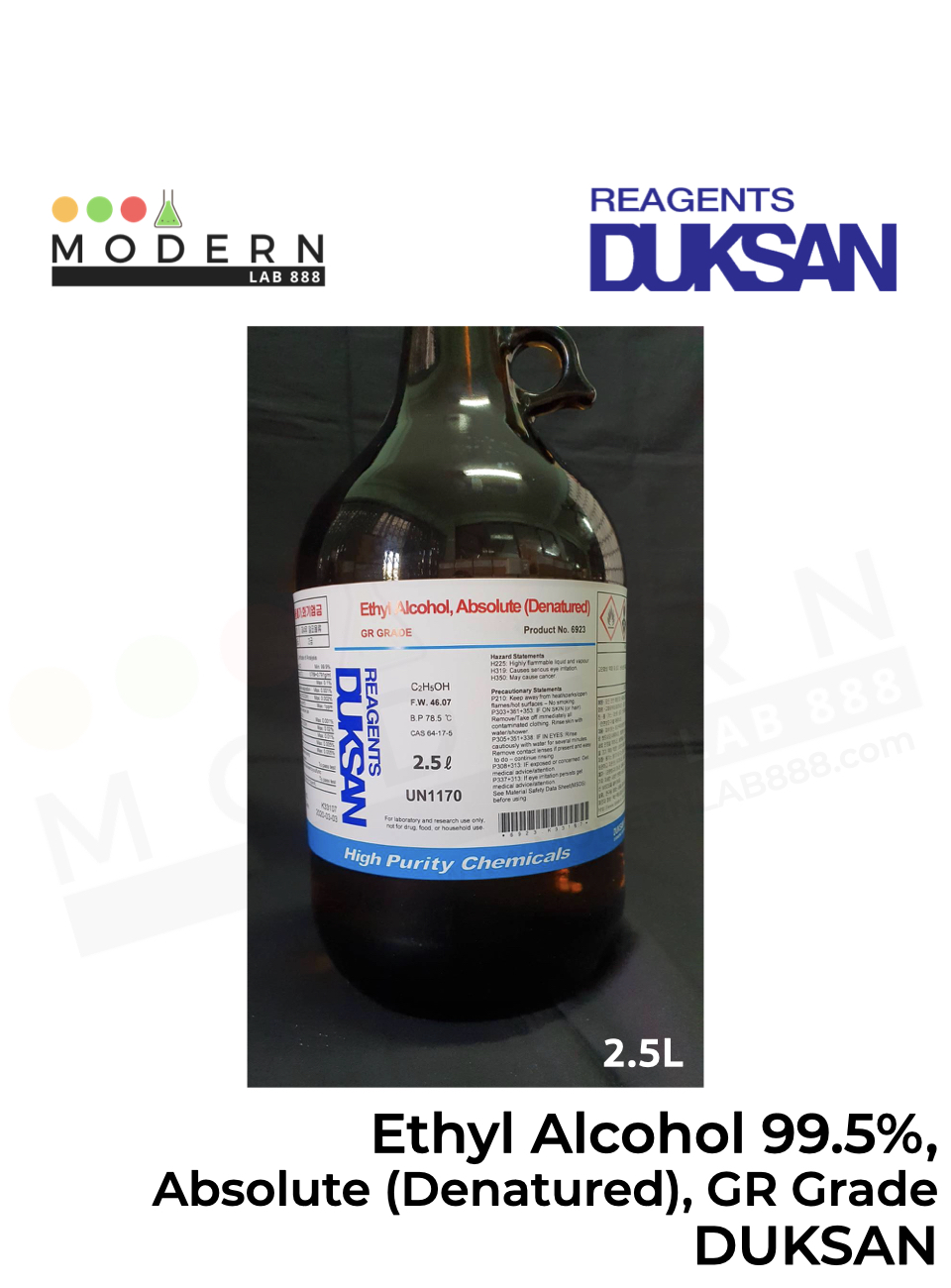 Ethanol (Denatured), GR GRADE, Ethyl Alcohol 99.9%, Absolute, DUKSAN