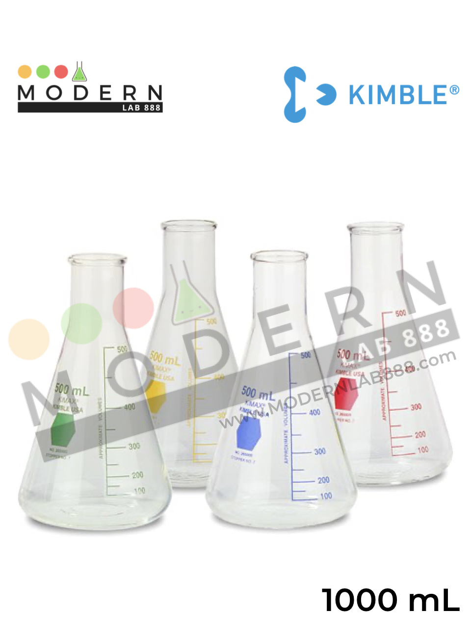 1000ml. ขวดรูปชมพู่ปากแคบหลากสี / 1000ml. Colorware Narrow Mouth Erlenmeyer Flasks