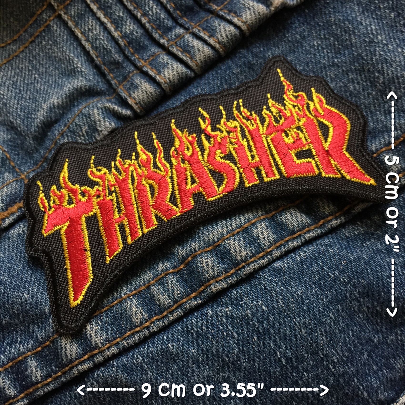 โลโก้ Thrasher ตัวรีดติดเสื้อ อาร์มรีด อาร์มปัก ตกแต่งเสื้อผ้า หมวก กระเป๋า แจ๊คเก็ตยีนส์ Hipster Embroidered Iron on Patch