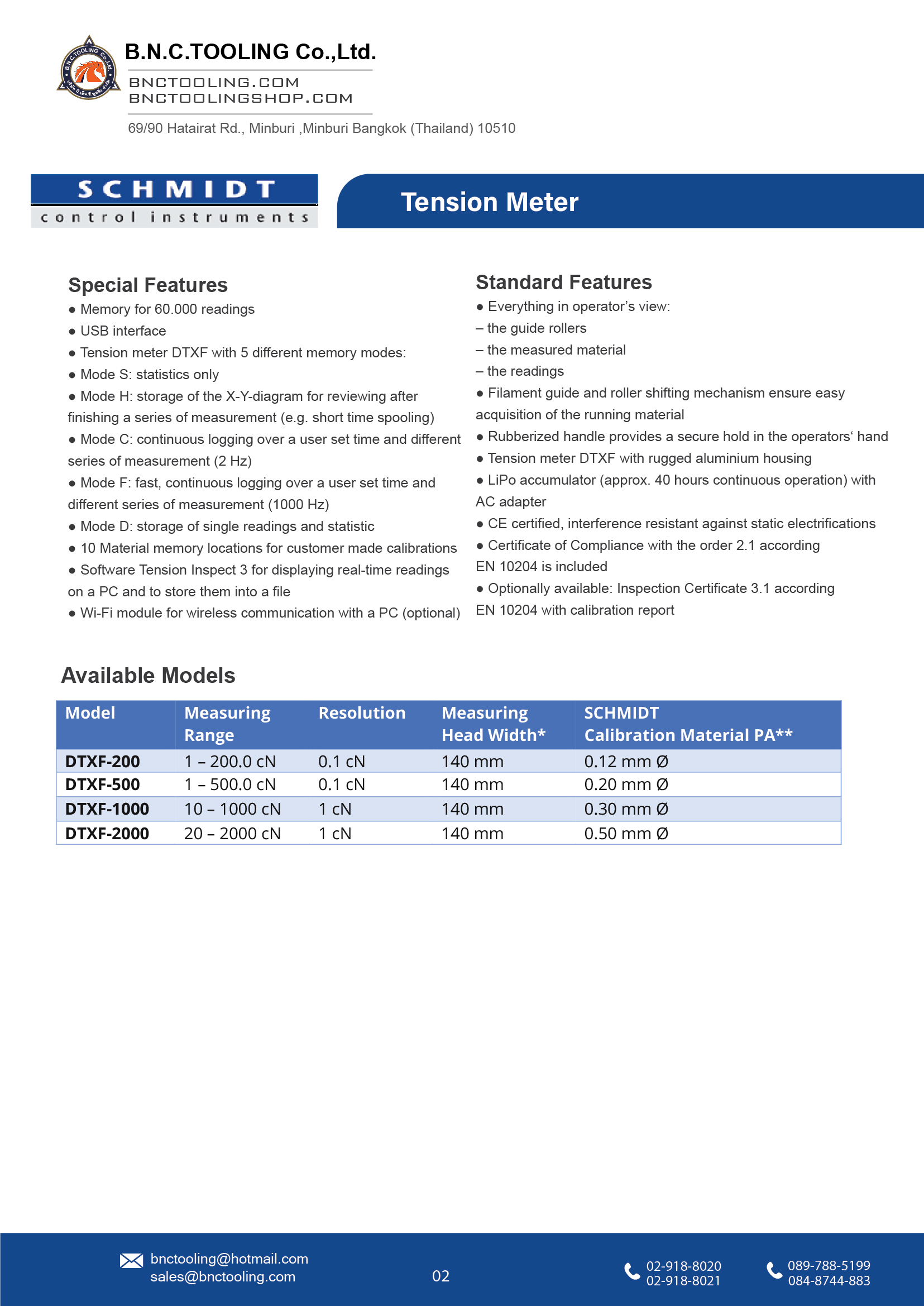 SCHMIDT,4 Tension ranges available from 1 - 200 cN up to 20 - 2000 cN,DTXF